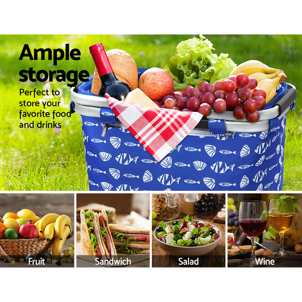 Alfresco Picnic Basket Folding Bag Hamper Food Insulated Storage PICNIC-BAG-CLOTH-BUFS