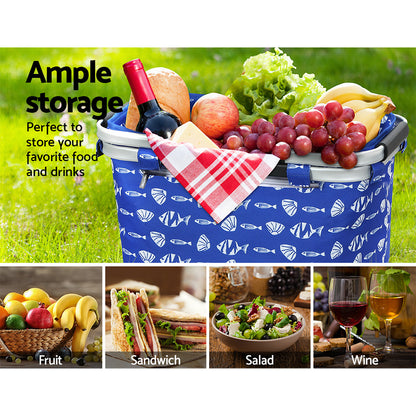 Alfresco Picnic Basket Folding Bag Hamper Food Insulated Storage PICNIC-BAG-CLOTH-BUFS