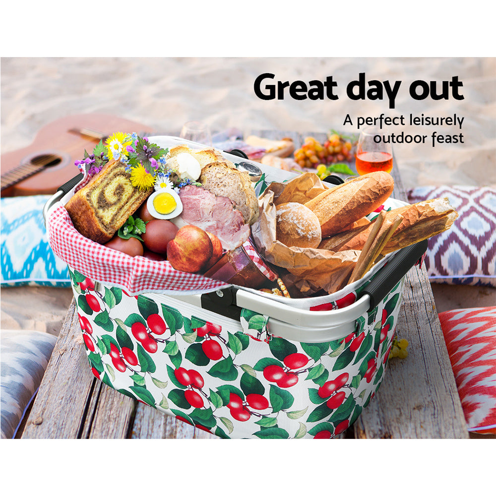 Alfresco Picnic Basket Set Folding Bag Hamper Insulated Food Storage PICNIC-BAG-CLOTH-WHFR