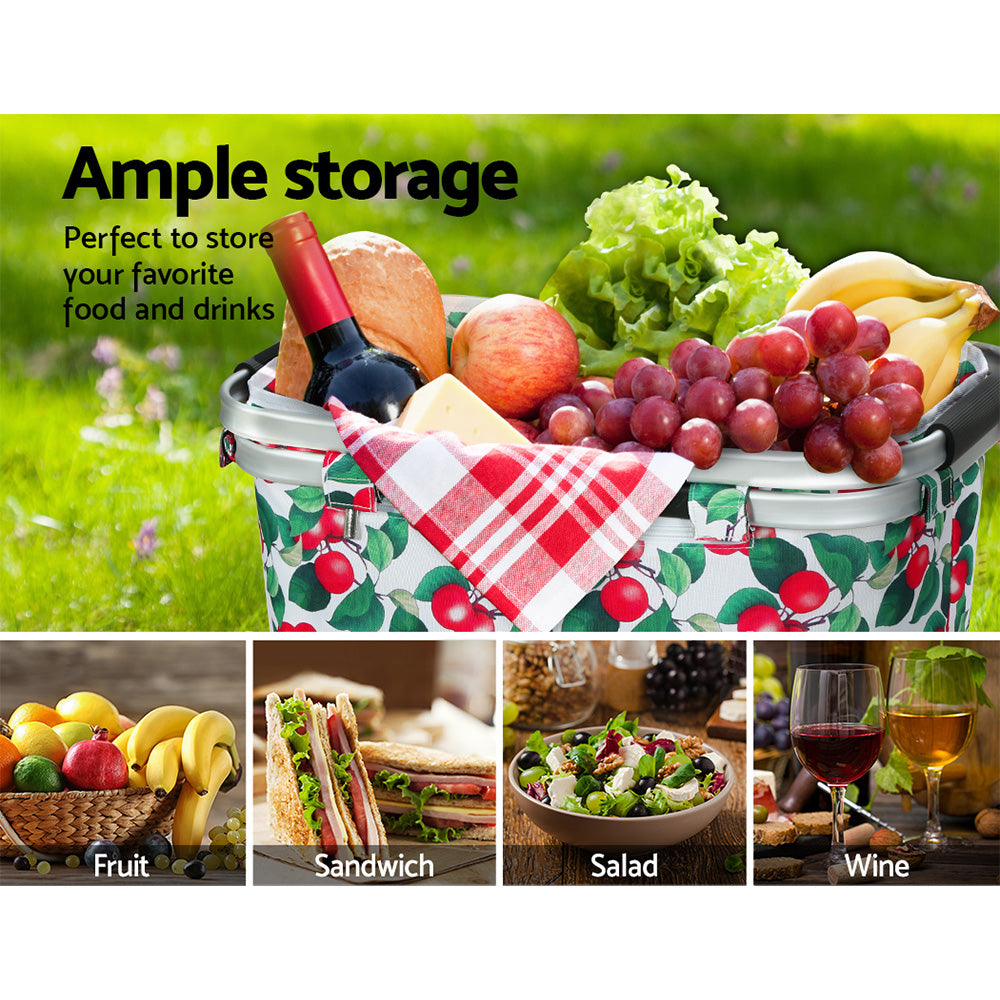 Alfresco Picnic Basket Set Folding Bag Hamper Insulated Food Storage PICNIC-BAG-CLOTH-WHFR