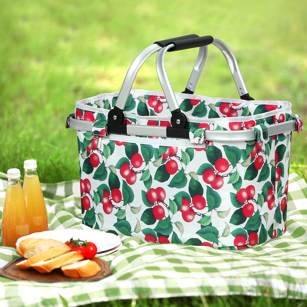 Alfresco Picnic Basket Set Folding Bag Hamper Insulated Food Storage PICNIC-BAG-CLOTH-WHFR
