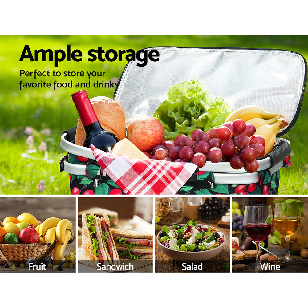 Alfresco Picnic Basket Folding Bag Hamper Insulated Storage Food Cover PICNIC-BAG-COVER-BKFR