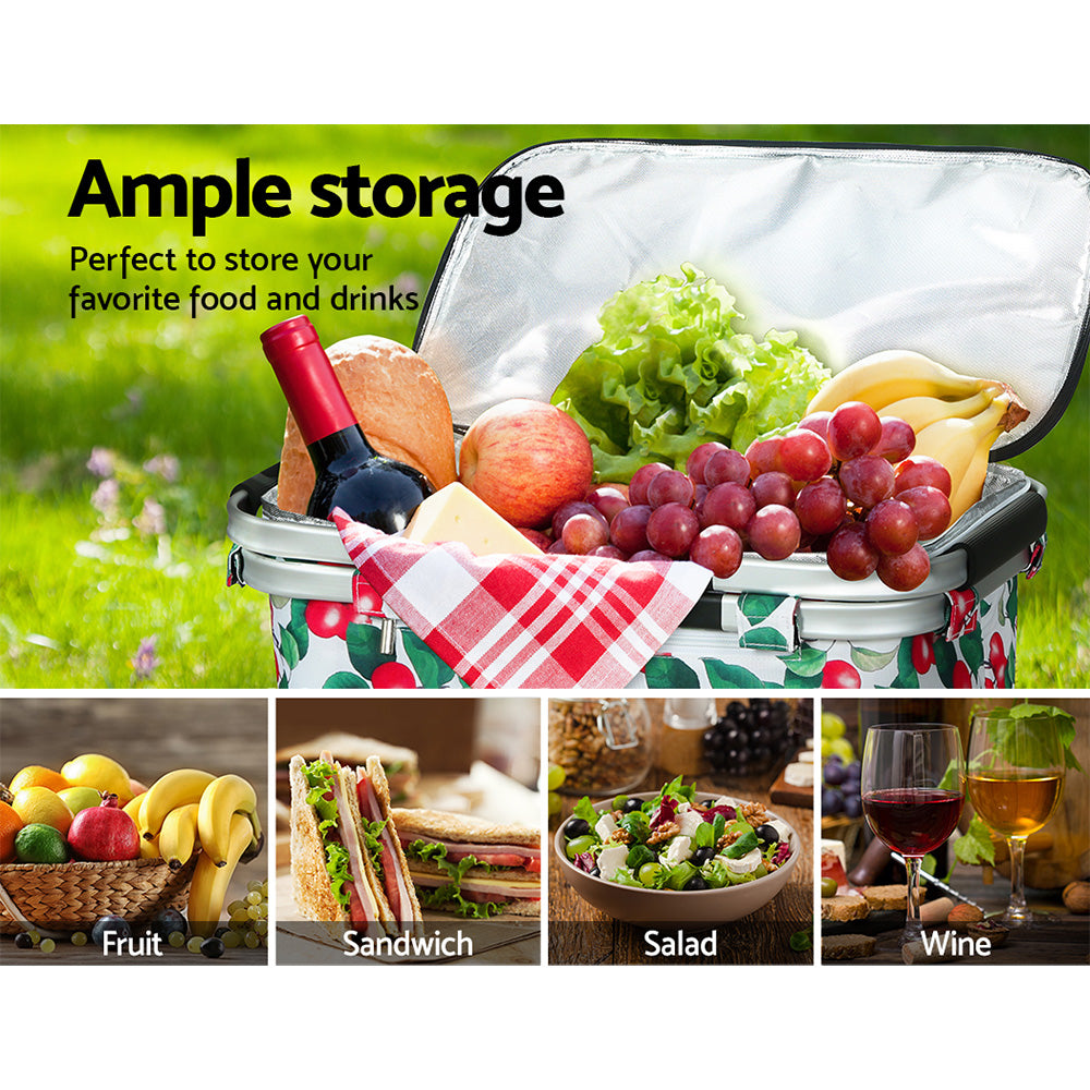 Alfresco Picnic Basket Folding Bag Hamper Insulated Food Cover Storage PICNIC-BAG-COVER-WHFR