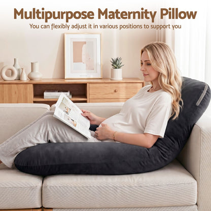 Giselle Bedding Pregnancy Pillow G-Shaped Full Body Pillow for Back and Belly Support Maternity Pillow with Removable Cover, Dark Grey 135x70 cm