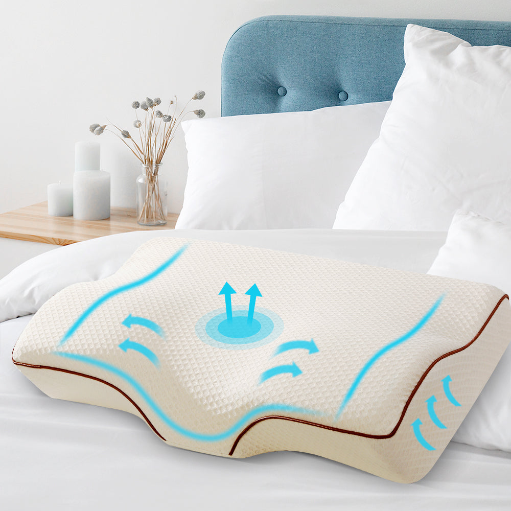 Giselle Memory Foam Pillow Neck Cervical Butterfly Ergonomic Support White PILLOW-MEFO-BTFL-BG