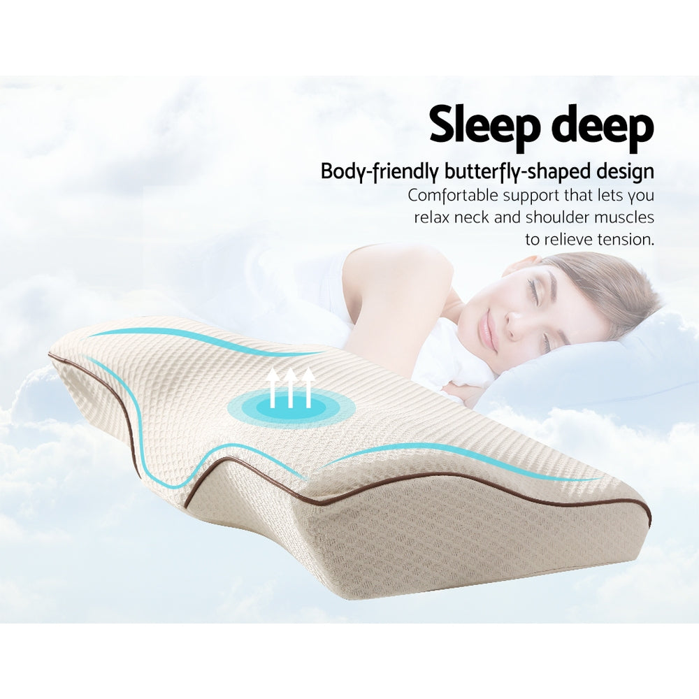 Giselle Memory Foam Pillow Neck Cervical Butterfly Ergonomic Support White PILLOW-MEFO-BTFL-BG