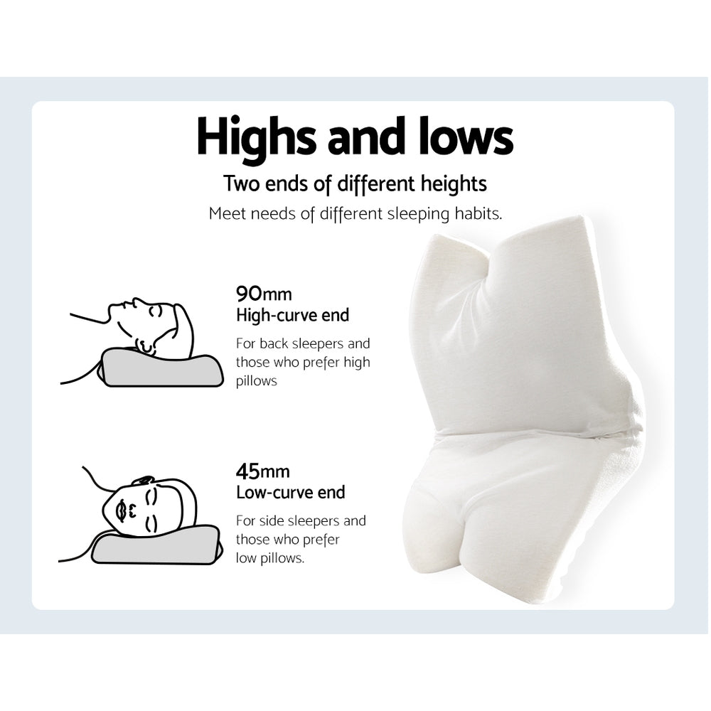 Giselle Memory Foam Pillow Neck Cervical Butterfly Ergonomic Support White PILLOW-MEFO-BTFL-BG