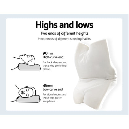 Giselle Memory Foam Pillow Neck Cervical Butterfly Ergonomic Support White PILLOW-MEFO-BTFL-BG