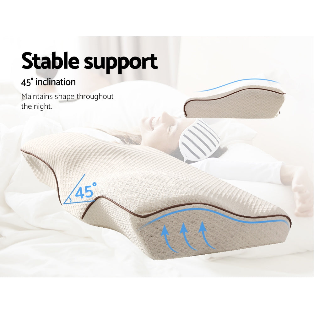 Giselle Memory Foam Pillow Neck Cervical Butterfly Ergonomic Support White PILLOW-MEFO-BTFL-BG