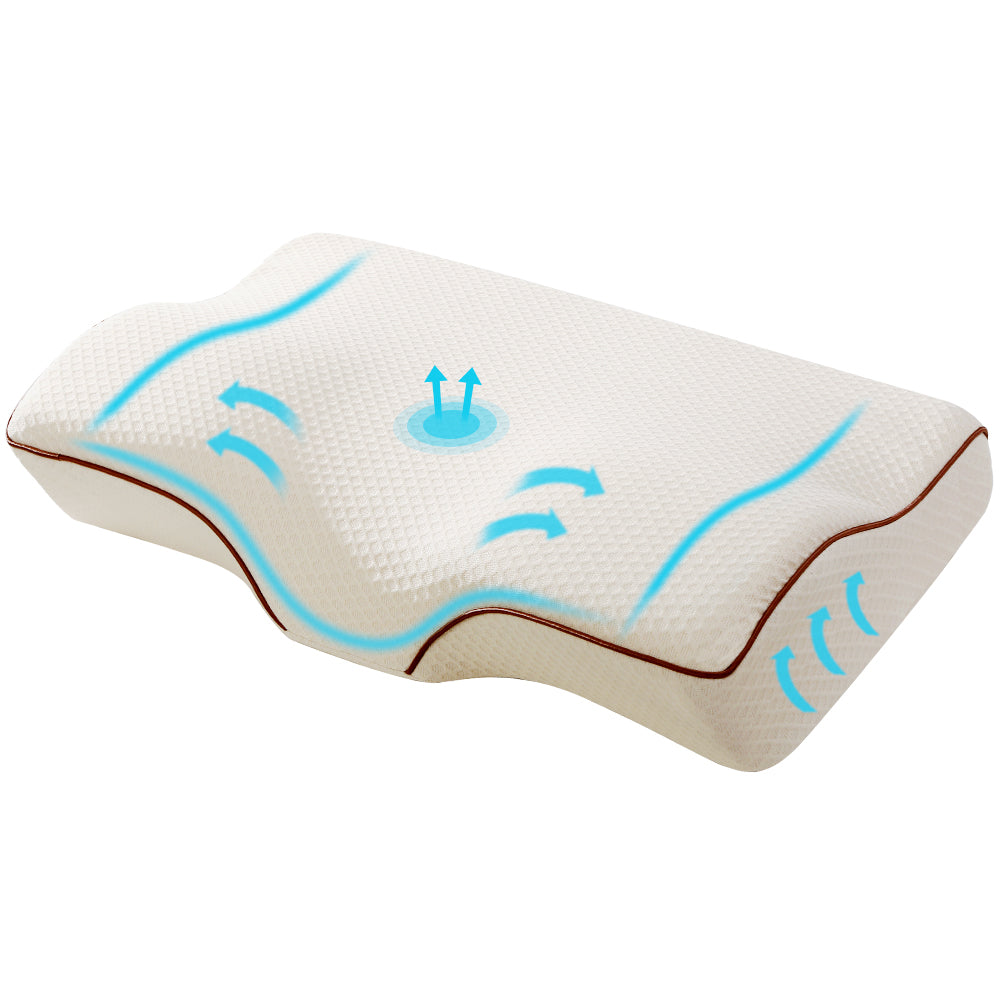 Giselle Memory Foam Pillow Neck Cervical Butterfly Ergonomic Support White PILLOW-MEFO-BTFL-BG