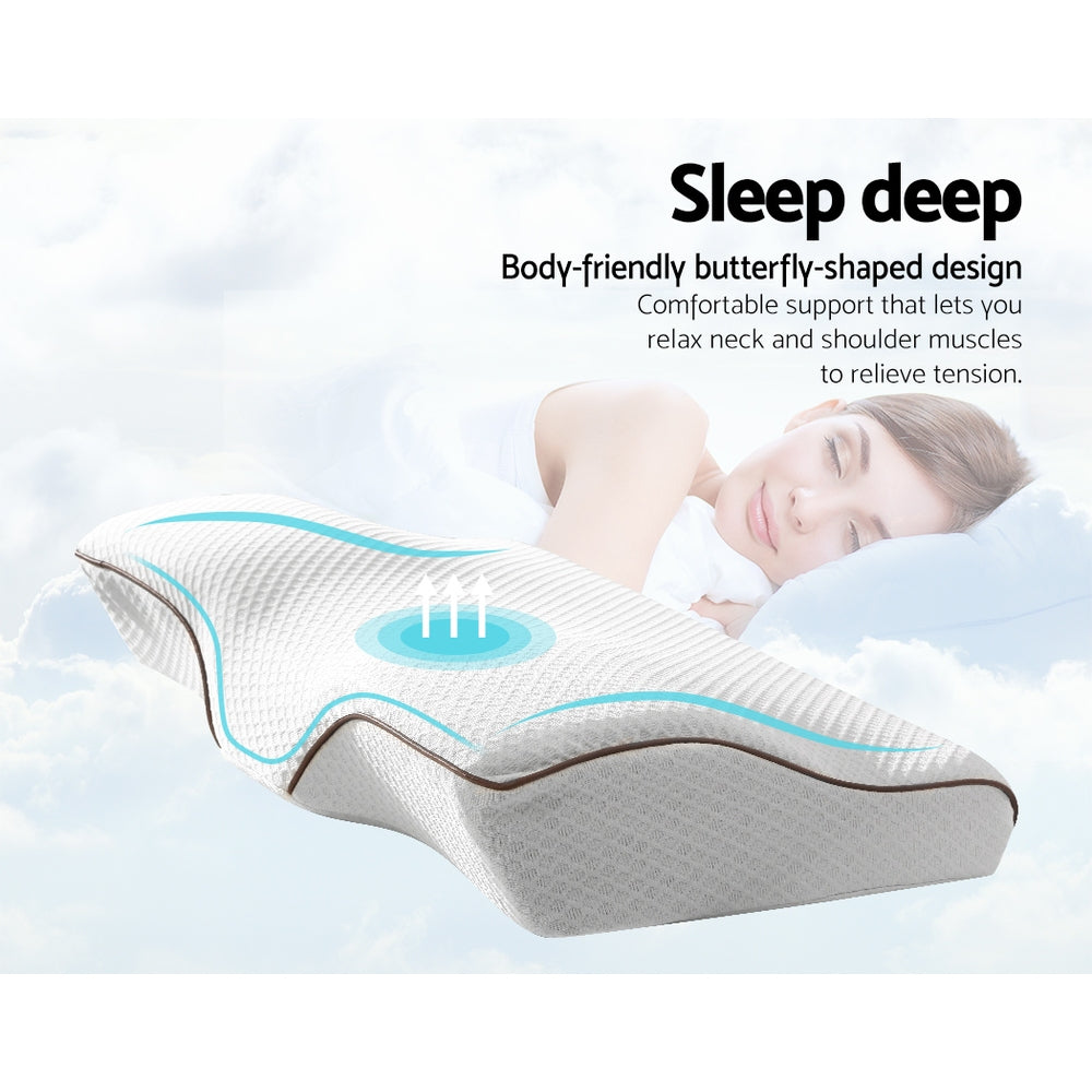Giselle Memory Foam Pillow Neck Cervical Butterfly Ergonomic Support Grey PILLOW-MEFO-BTFL-GY