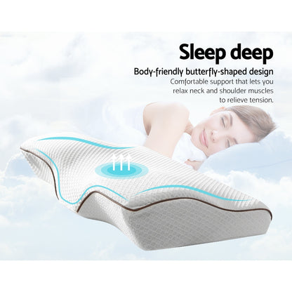 Giselle Memory Foam Pillow Neck Cervical Butterfly Ergonomic Support Grey PILLOW-MEFO-BTFL-GY