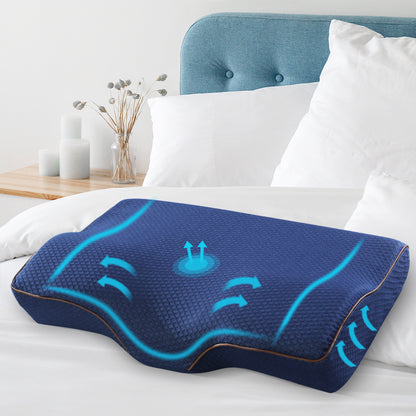 Giselle Memory Foam Pillow Neck Cervical Butterfly Ergonomic Support Navy PILLOW-MEFO-BTFL-NY