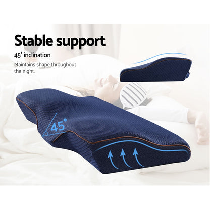 Giselle Memory Foam Pillow Neck Cervical Butterfly Ergonomic Support Navy PILLOW-MEFO-BTFL-NY