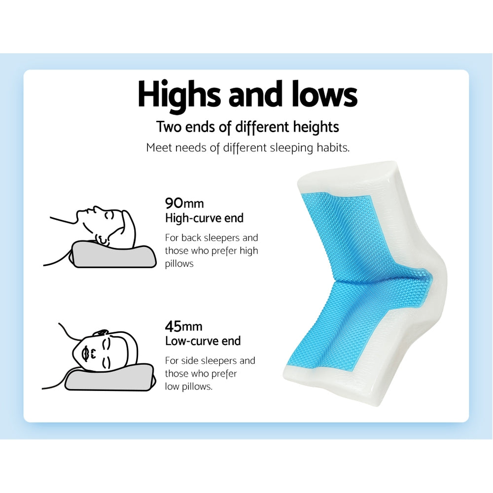 Giselle Cervical Pillow Memory Foam Contour Pillow Neck Support Cool Gel PILLOW-MEFO-GEL-BTFL