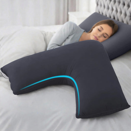 Giselle V Shape Pillow Boomerang Nursing Body Cushion Grey PILLOW-MICRO-V-GY