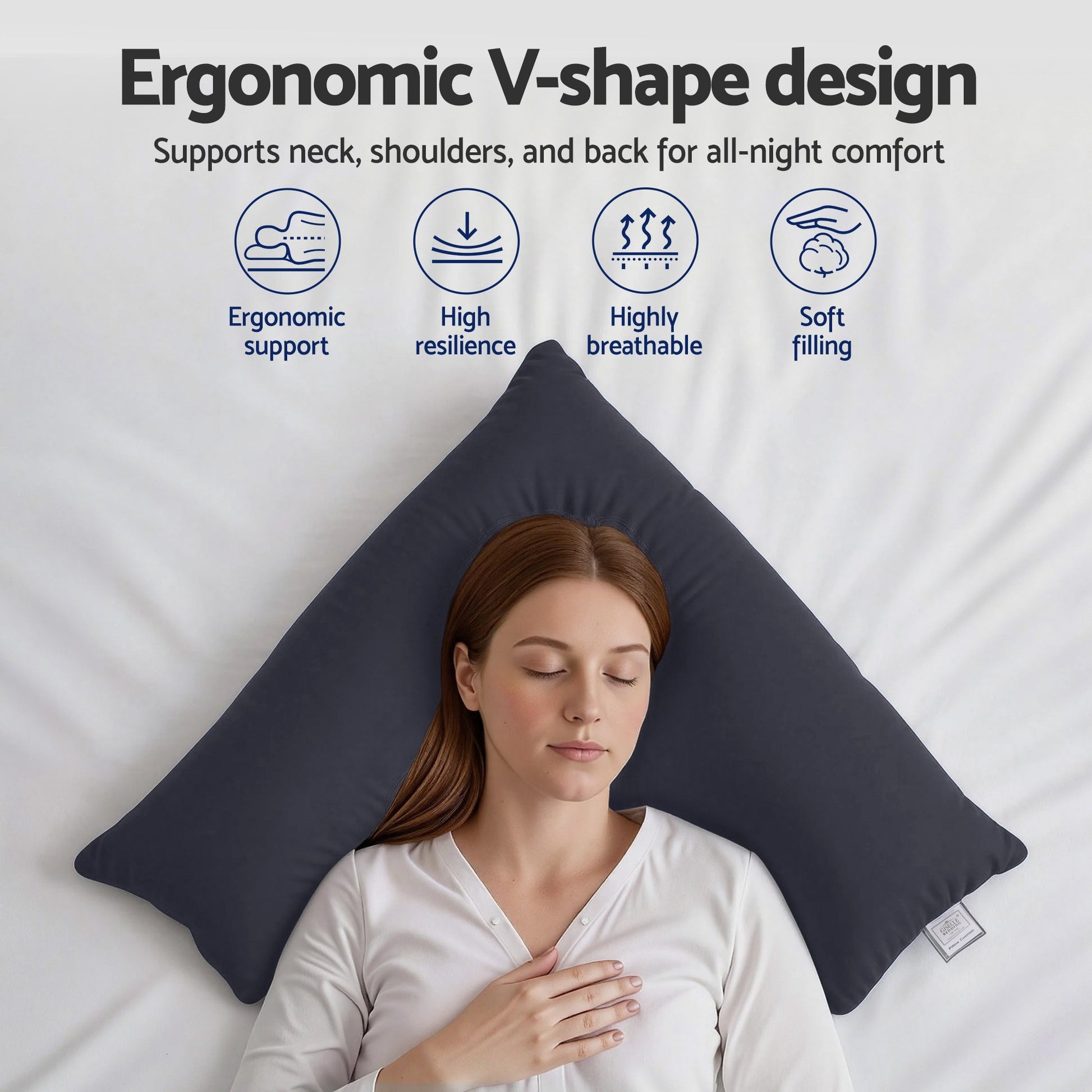 Giselle V Shape Pillow Boomerang Nursing Body Cushion Grey PILLOW-MICRO-V-GY