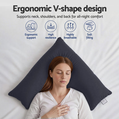 Giselle V Shape Pillow Boomerang Nursing Body Cushion Grey PILLOW-MICRO-V-GY