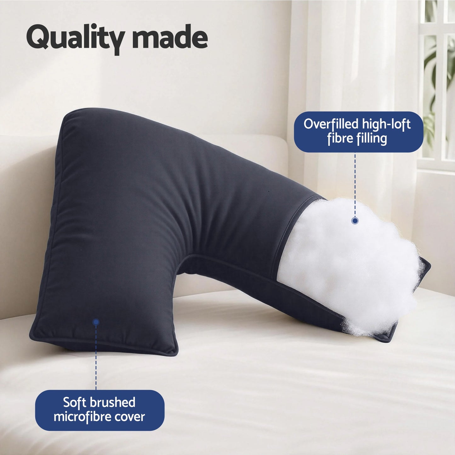 Giselle V Shape Pillow Boomerang Nursing Body Cushion Grey PILLOW-MICRO-V-GY