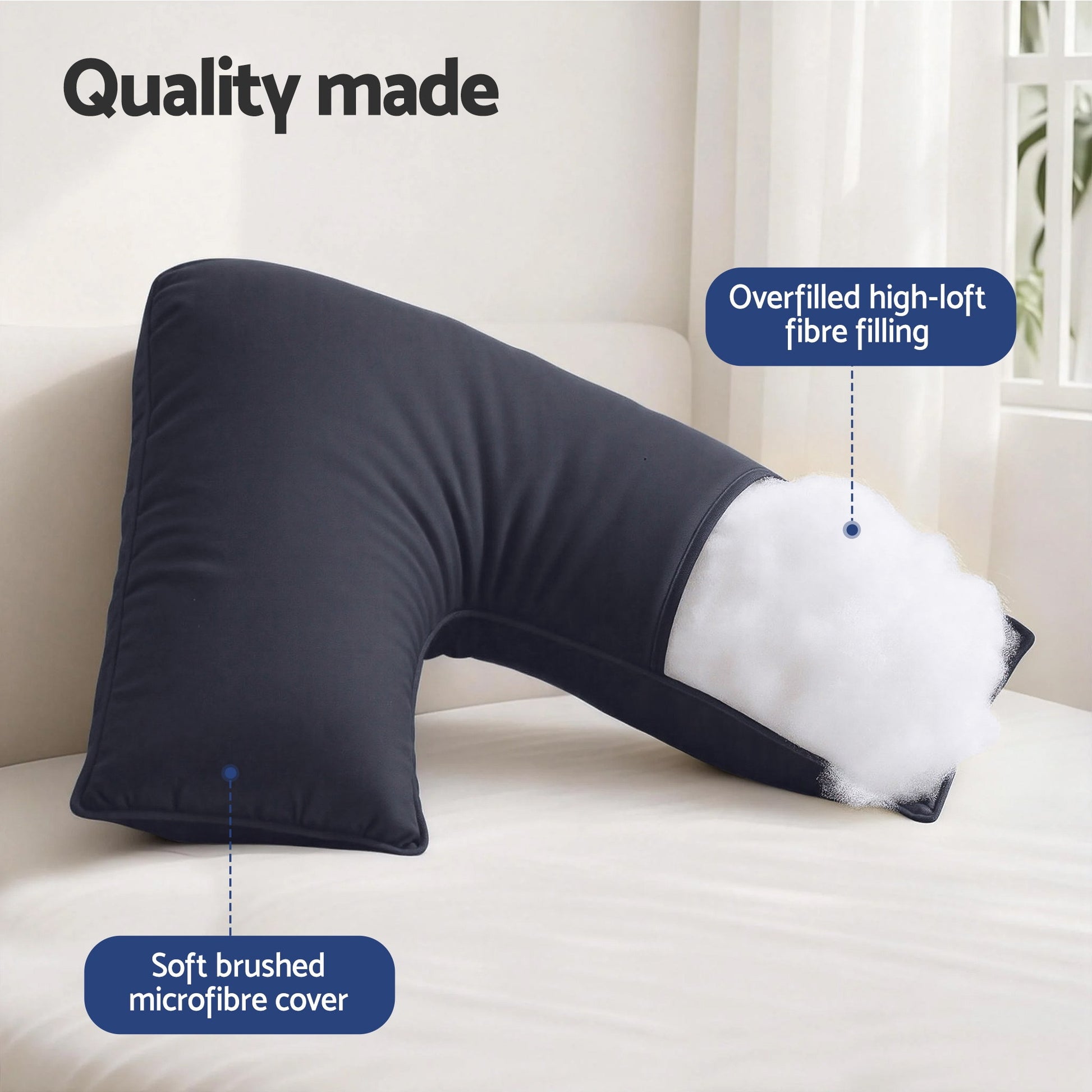 Giselle V Shape Pillow Boomerang Nursing Body Cushion Grey PILLOW-MICRO-V-GY