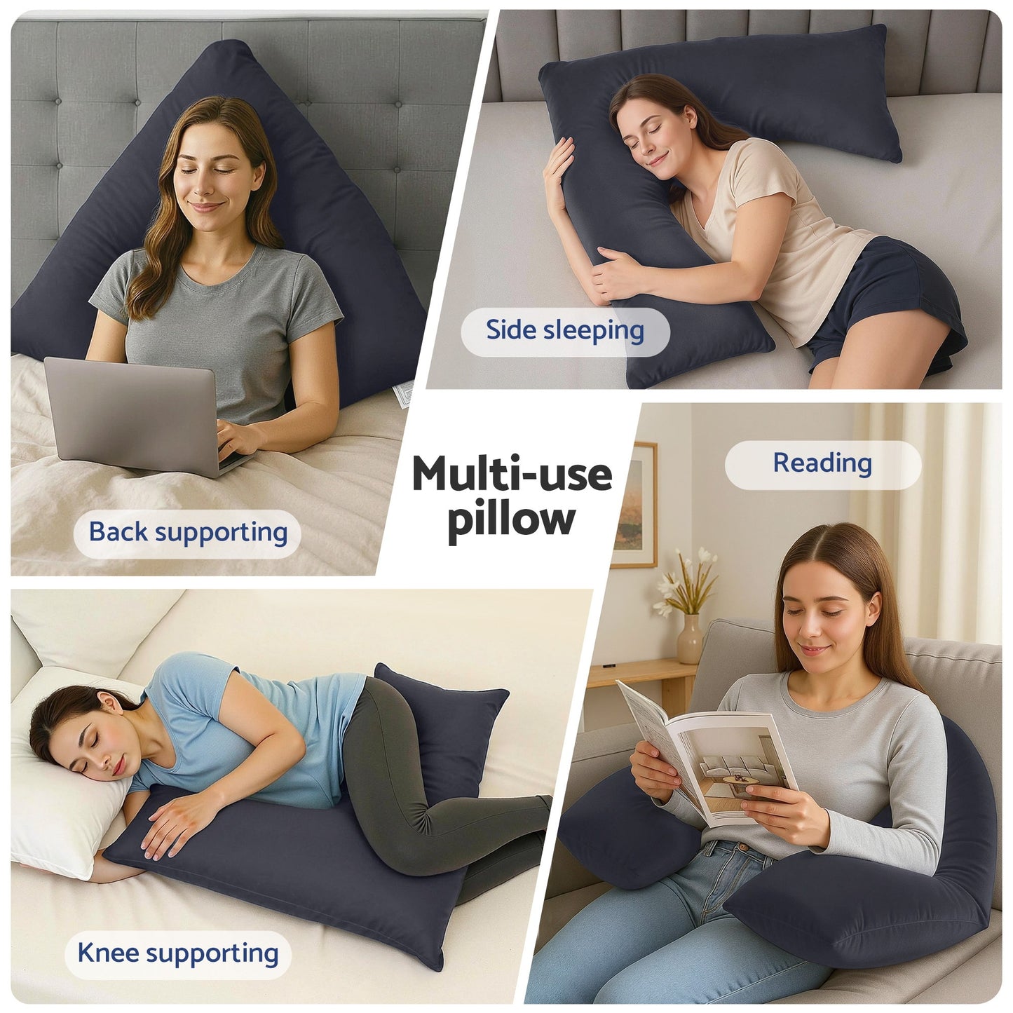 Giselle V Shape Pillow Boomerang Nursing Body Cushion Grey PILLOW-MICRO-V-GY