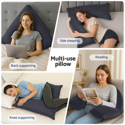 Giselle V Shape Pillow Boomerang Nursing Body Cushion Grey PILLOW-MICRO-V-GY