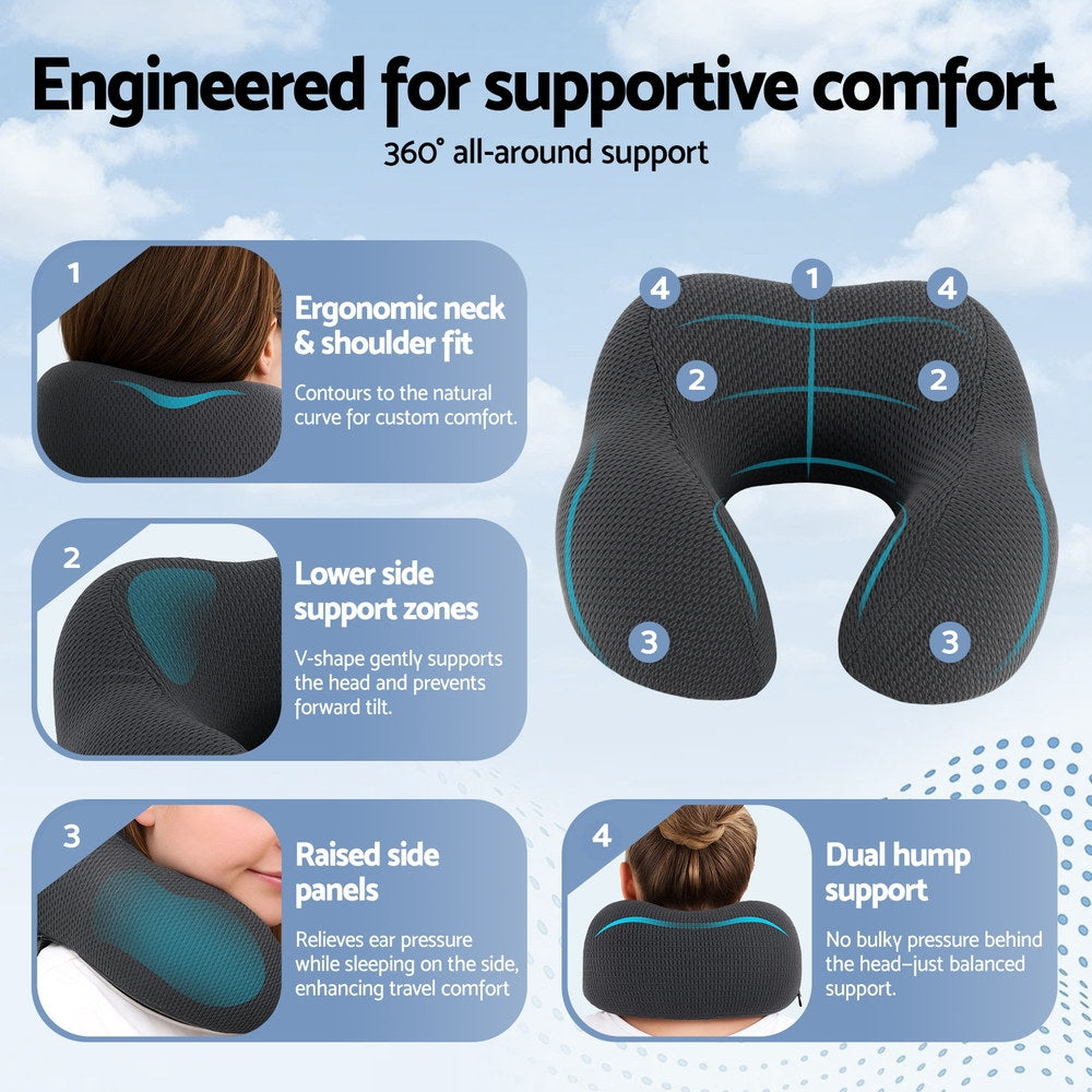 Giselle Bedding Travel Neck Pillow U-Shape Support Memory Foam Plane Car Cushion PILLOW-NECK-BK