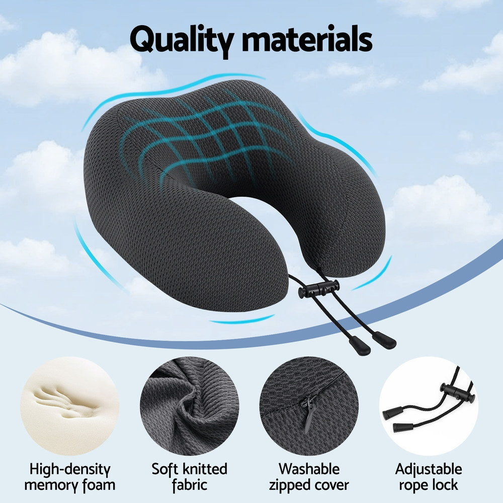 Giselle Bedding Travel Neck Pillow U-Shape Support Memory Foam Plane Car Cushion PILLOW-NECK-BK