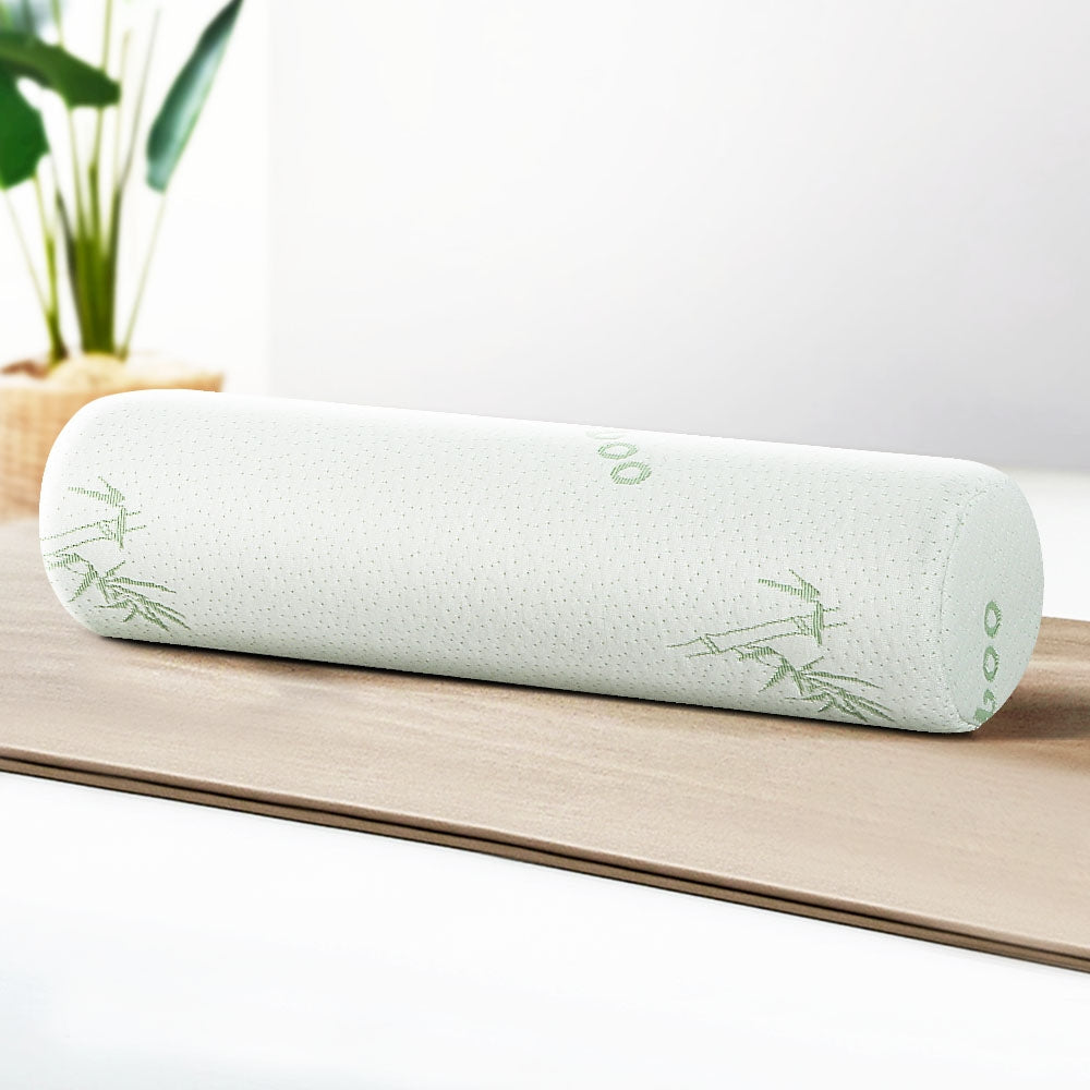 Giselle Bedding Memory Foam Neck Roll Pillow Bamboo Cover PILLOW-ROLL-WH