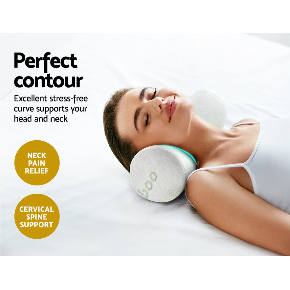 Giselle Bedding Memory Foam Neck Roll Pillow Bamboo Cover PILLOW-ROLL-WH