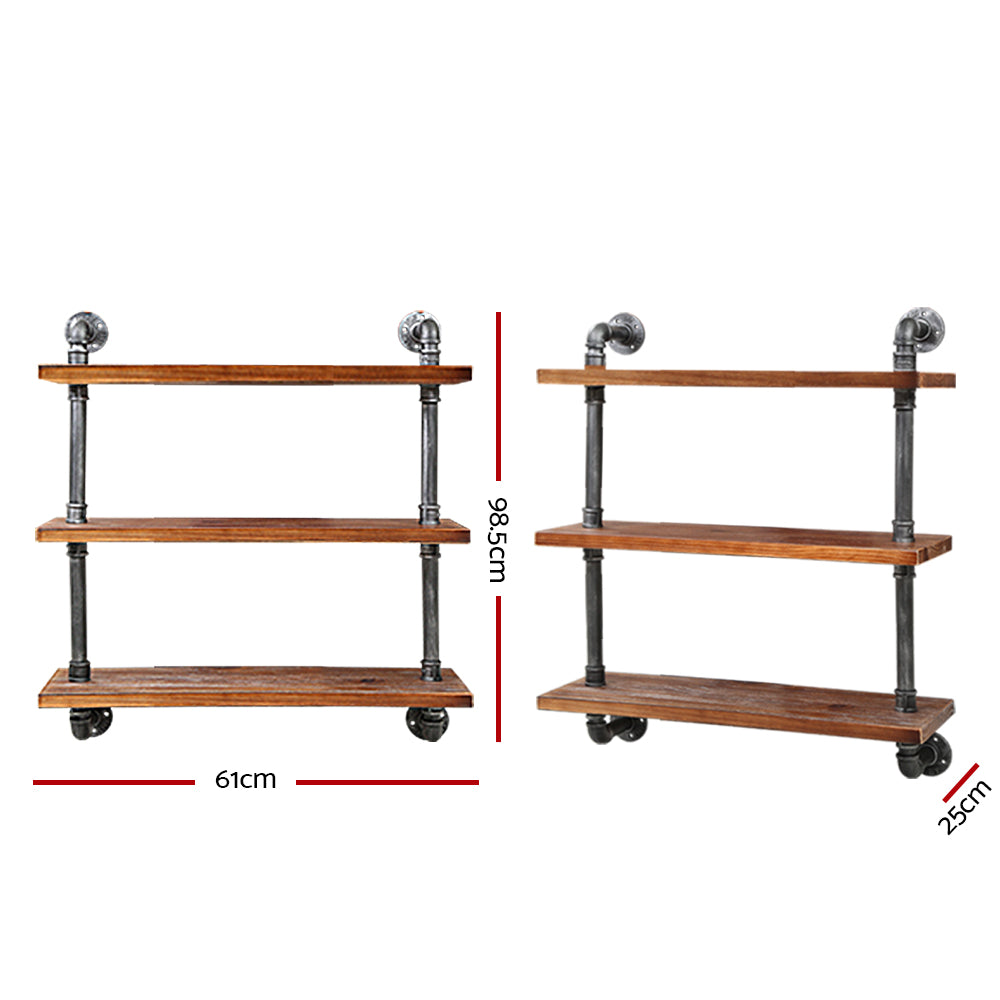 Artiss Floating DIY Pipe Shelf 3 Tiers - IRMA PIPE-61-3LVL-WALL