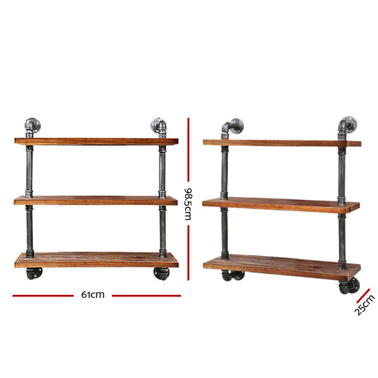 Artiss Floating DIY Pipe Shelf 3 Tiers - IRMA PIPE-61-3LVL-WALL