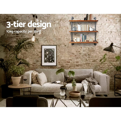 Artiss Floating DIY Pipe Shelf 3 Tiers - IRMA PIPE-61-3LVL-WALL