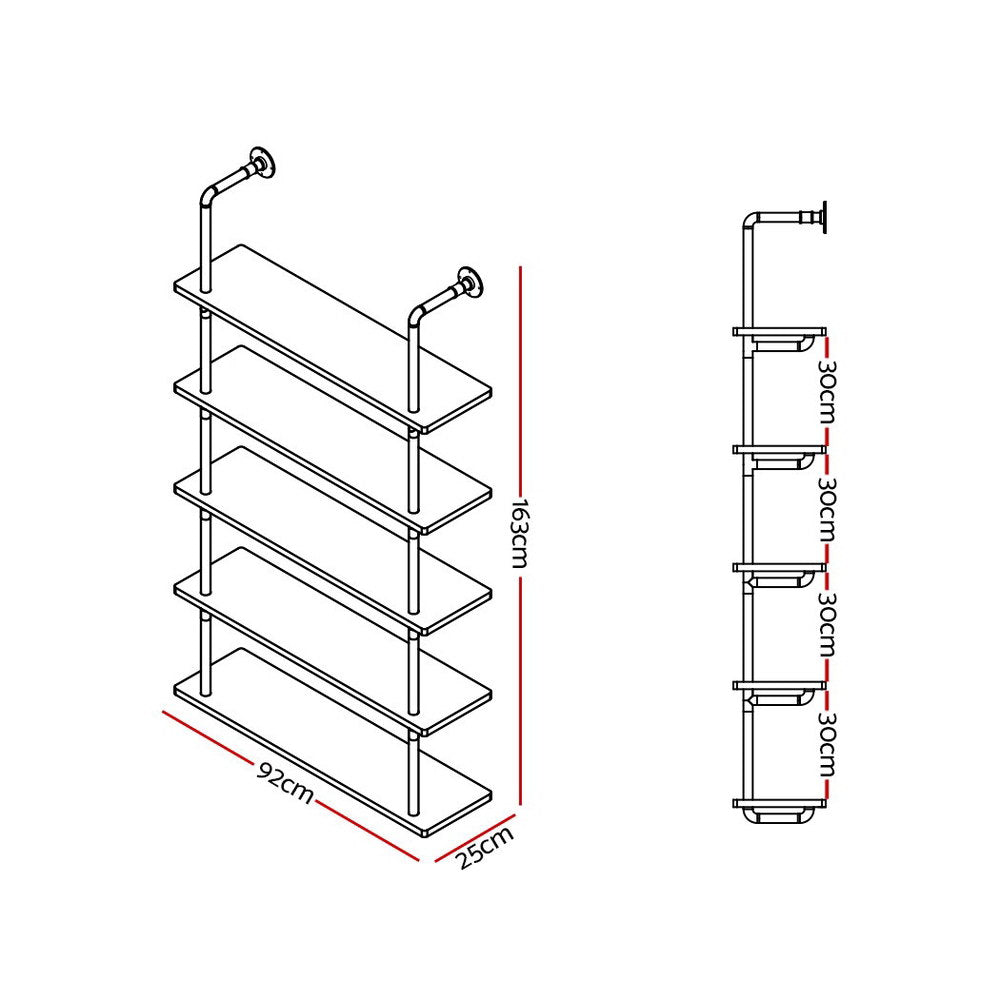 Artiss Floating DIY Pipe Shelf 5 Tiers - ISSA PIPE-92-5LVL-WALL