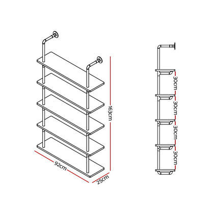 Artiss Floating DIY Pipe Shelf 5 Tiers - ISSA PIPE-92-5LVL-WALL