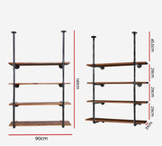 Artiss Bookshelf DIY Pipe Shelf 4 Tiers - INGE PIPE-DIY-4LVL-HGX2-90