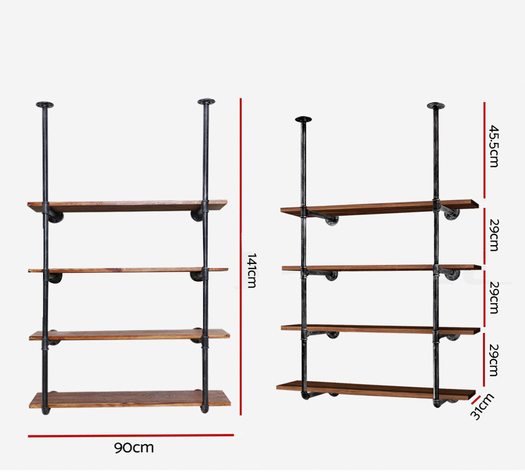 Artiss Bookshelf DIY Pipe Shelf 4 Tiers - INGE PIPE-DIY-4LVL-HGX2-90