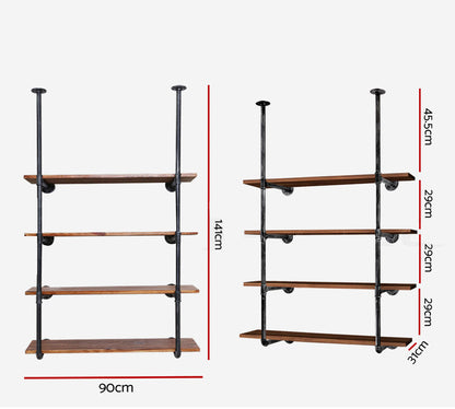 Artiss Bookshelf DIY Pipe Shelf 4 Tiers - INGE PIPE-DIY-4LVL-HGX2-90