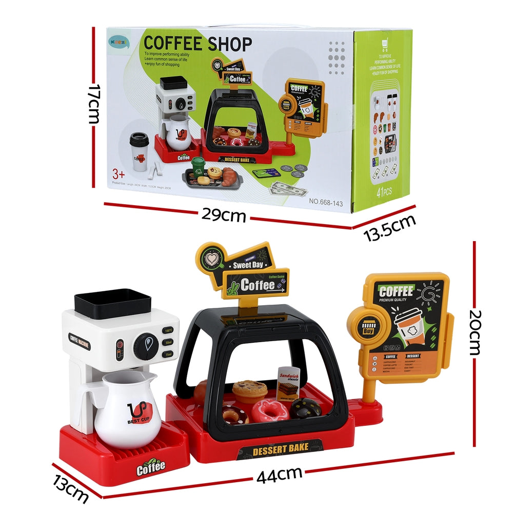 Keezi Kids Pretend Role Play Toy Coffee Shop with Coffee Maker Machine Play Money Food Tea Party Set PLAY-B-COFFEE-41PCS