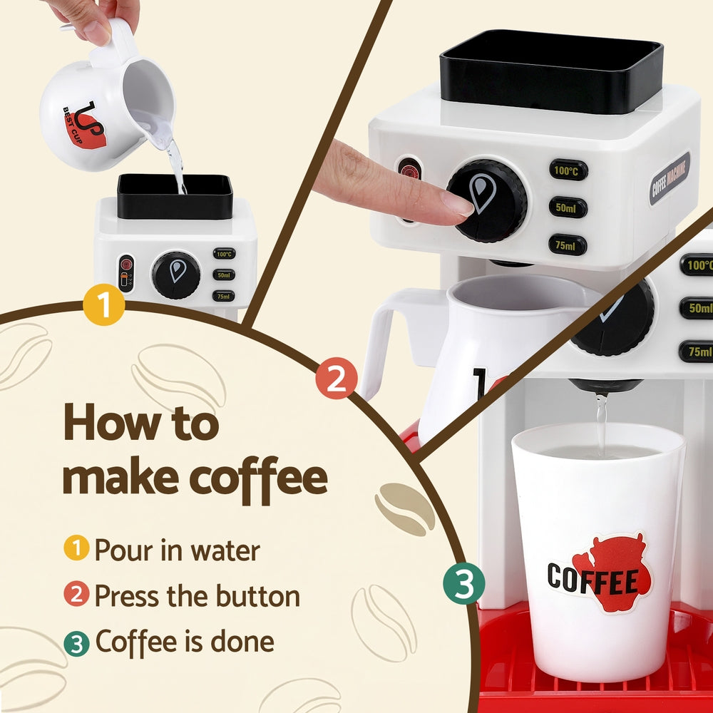 Keezi Kids Pretend Role Play Toy Coffee Shop with Coffee Maker Machine Play Money Food Tea Party Set PLAY-B-COFFEE-41PCS
