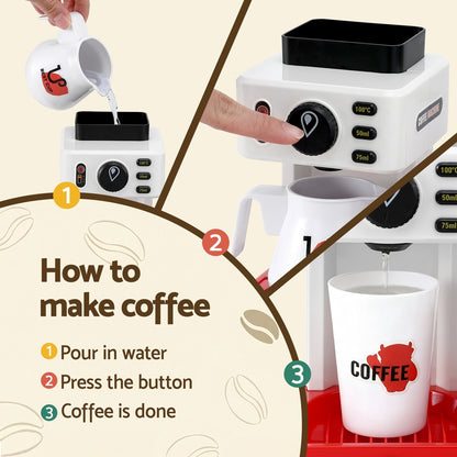 Keezi Kids Pretend Role Play Toy Coffee Shop with Coffee Maker Machine Play Money Food Tea Party Set PLAY-B-COFFEE-41PCS
