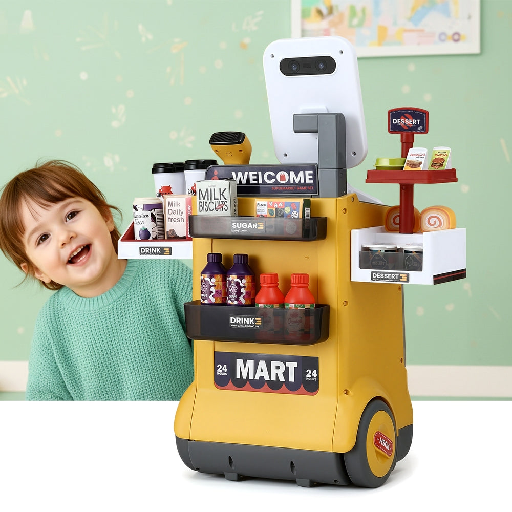 Keezi Kids Pretend Playset Supermarket Shopping Role Play Toy Cash Food 48PCS PLAY-B-MARKET-48PCS-YL