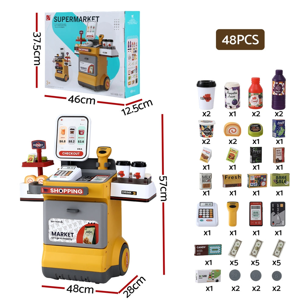 Keezi Kids Pretend Playset Supermarket Shopping Role Play Toy Cash Food 48PCS PLAY-B-MARKET-48PCS-YL
