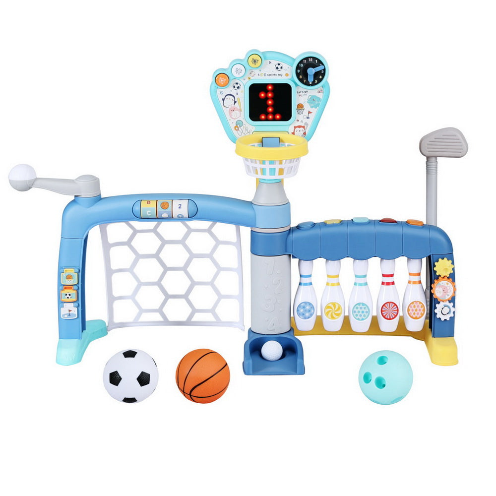 Keezi Kids Basketball Hoop Stand Bowling Baseball Golf Game Sports Toys Set Blue PLAY-BAS-HOOP-5IN1-MC