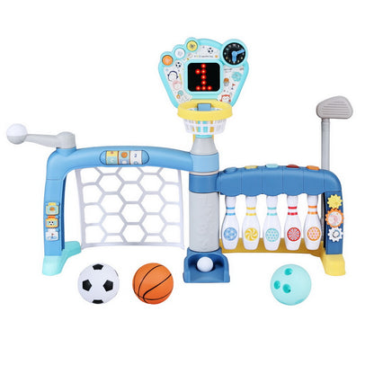 Keezi Kids Basketball Hoop Stand Bowling Baseball Golf Game Sports Toys Set Blue PLAY-BAS-HOOP-5IN1-MC