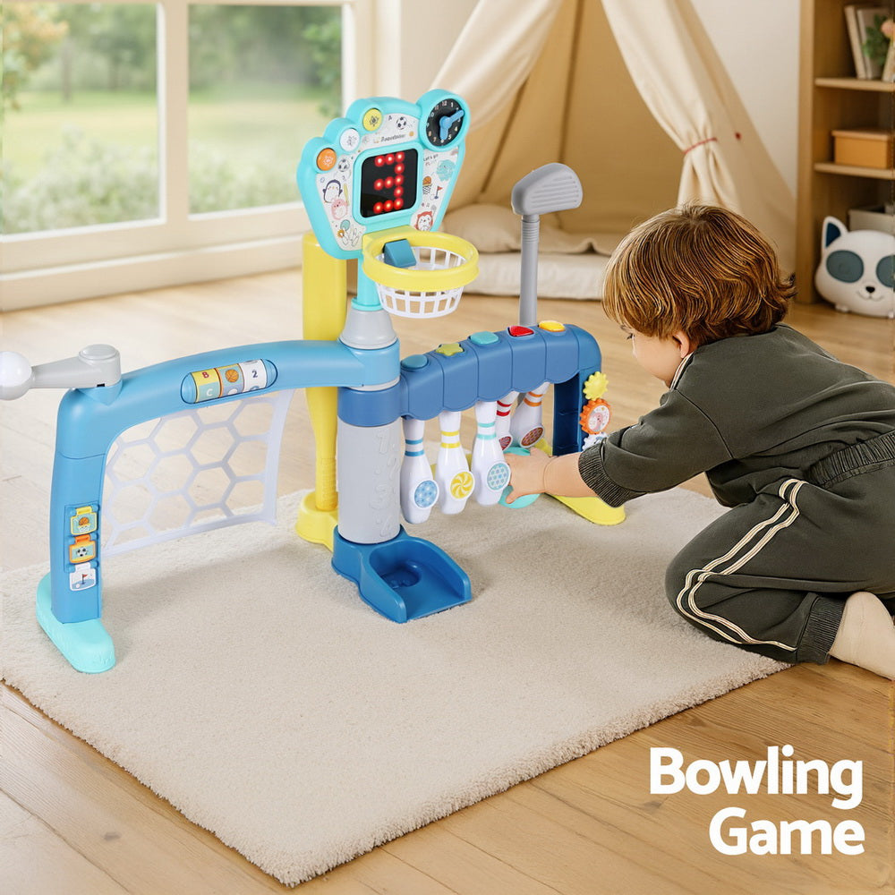 Keezi Kids Basketball Hoop Stand Bowling Baseball Golf Game Sports Toys Set Blue PLAY-BAS-HOOP-5IN1-MC