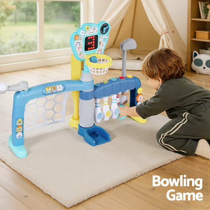 Keezi Kids Basketball Hoop Stand Bowling Baseball Golf Game Sports Toys Set Blue PLAY-BAS-HOOP-5IN1-MC