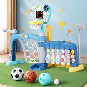 Keezi Kids Basketball Hoop Stand Bowling Baseball Golf Game Sports Toys Set Blue PLAY-BAS-HOOP-5IN1-MC