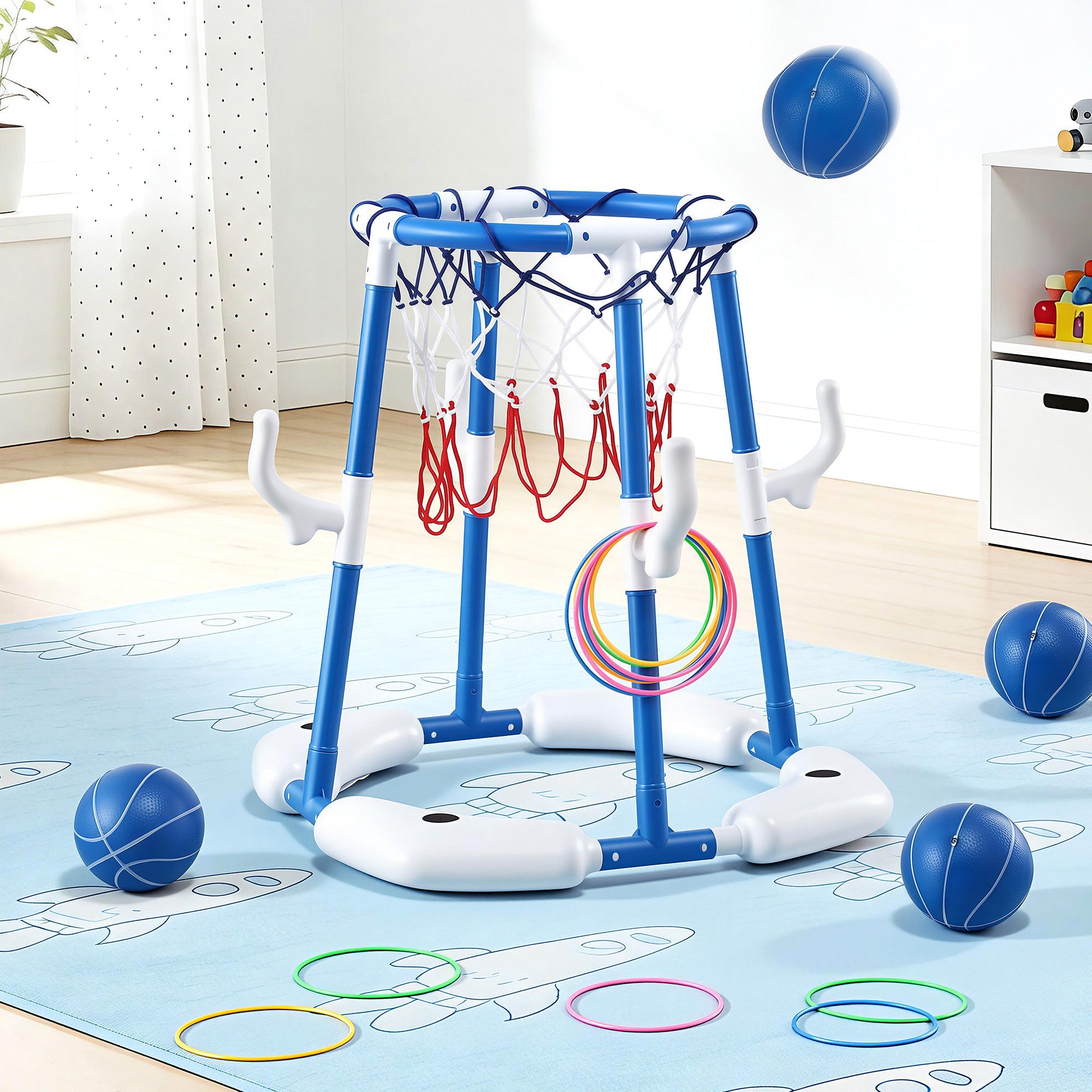 Keezi Kids Basketball Hoop with 4 balls Ring Toss Sports Pool Toys Blue PLAY-BAS-HOOP-WTR-BU