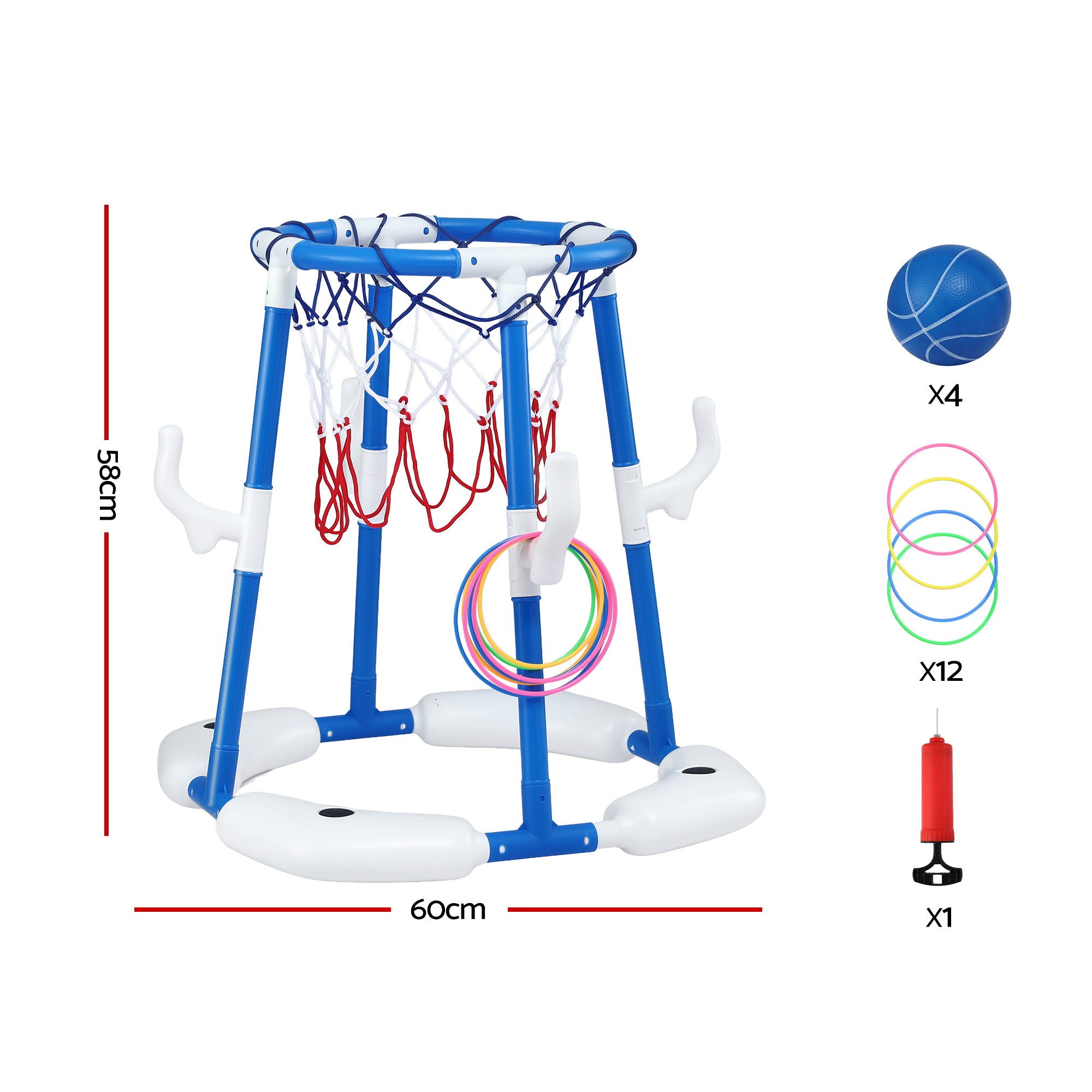 Keezi Kids Basketball Hoop with 4 balls Ring Toss Sports Pool Toys Blue PLAY-BAS-HOOP-WTR-BU